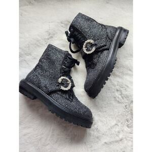 NWOB Jimmy Choo Cora Marl Embellished Glistening Tweed Combat Boots Sz EU 36